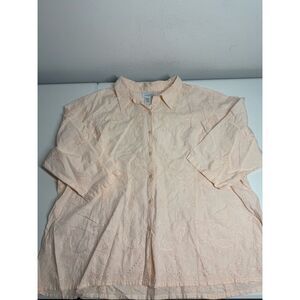 Avenue Pale Pink 3/4 Sleeve Button Up Eyelet Design  Sz 30/32 Blouse